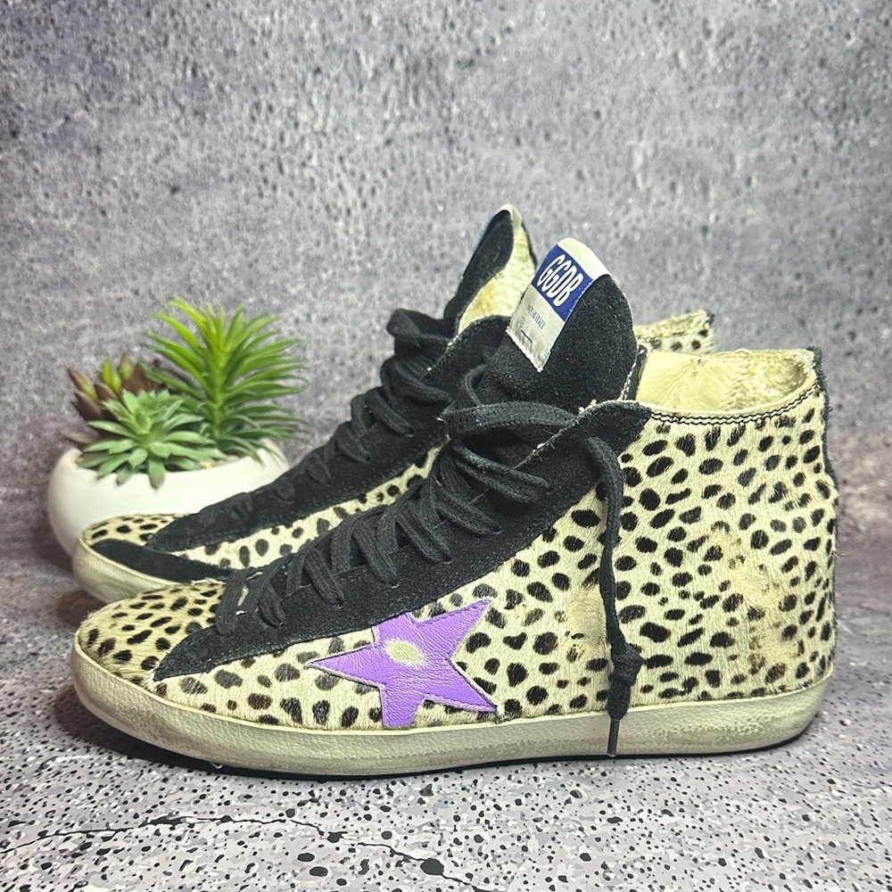 Golden Goose Leopard Sneakers with Purple Accent